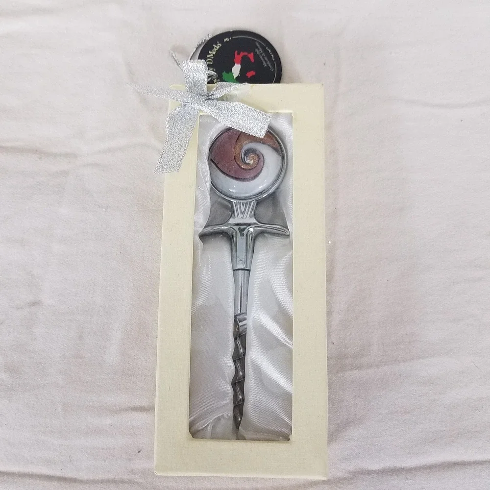 Arte Murano By D'Moda Wine Corkscrew Silver New Glass Swirl Handcrafted 5in